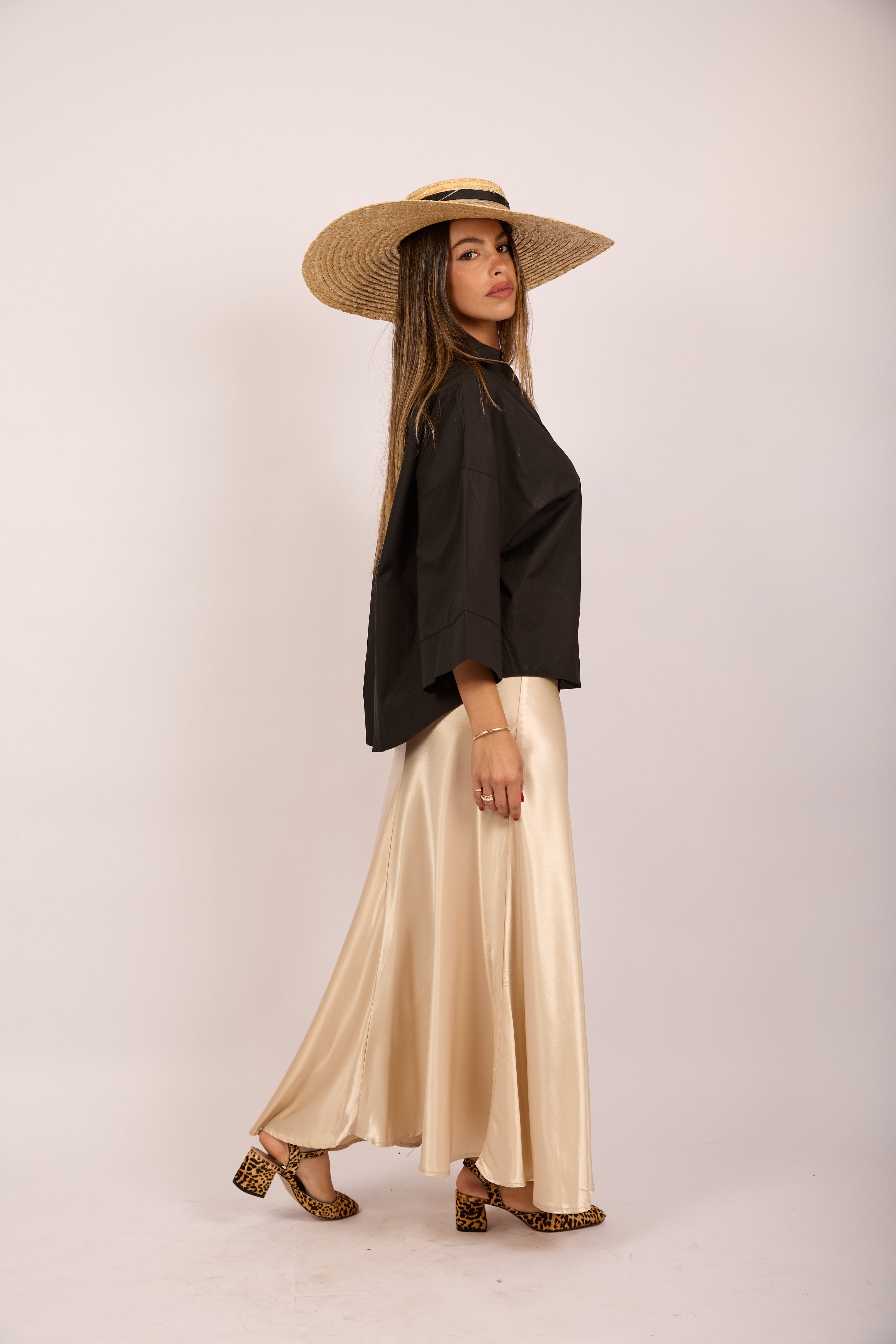 Brenda Satin Maxi Skirt – Champagne Beige