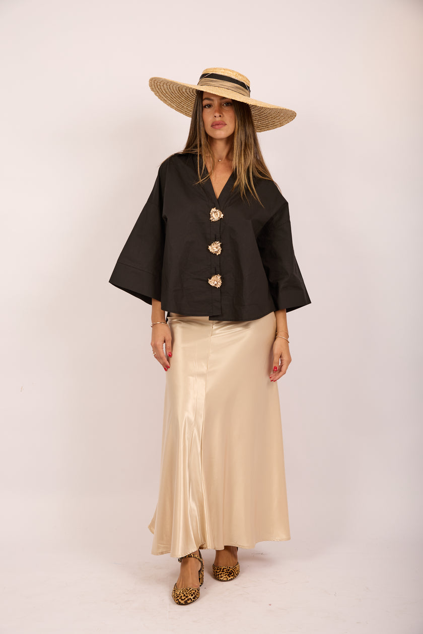 Brenda Satin Maxi Skirt – Champagne Beige