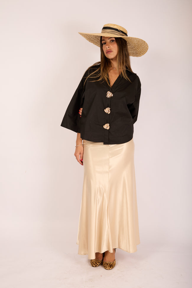 Brenda Satin Maxi Skirt – Champagne Beige