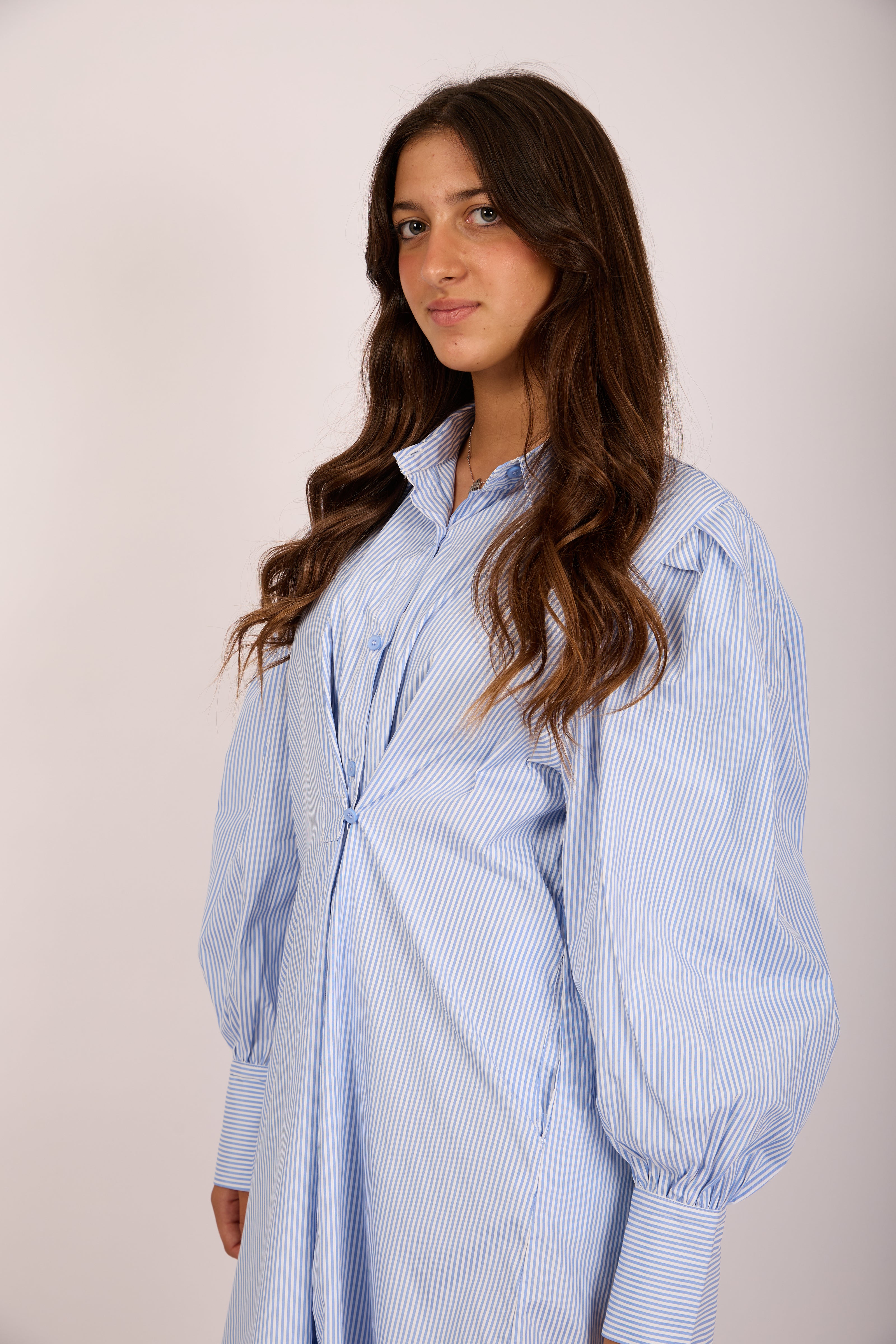 Melodie Twisted Blue Striped Shirt Dress