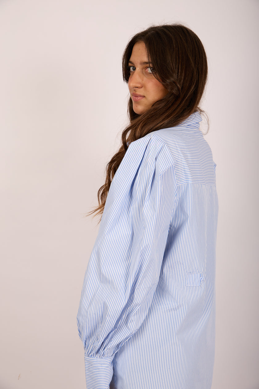 Melodie Twisted Blue Striped Shirt Dress