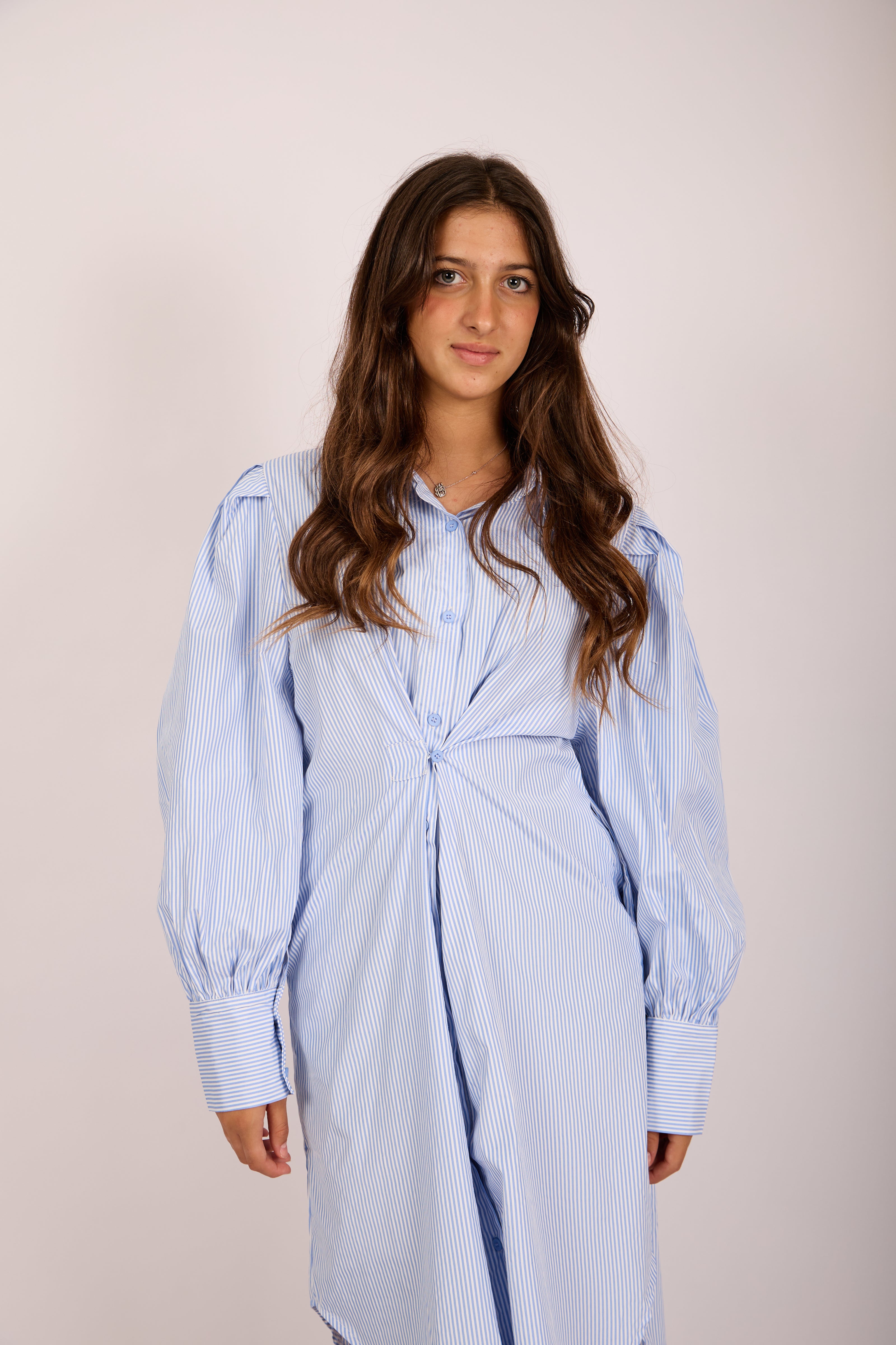 Melodie Twisted Blue Striped Shirt Dress