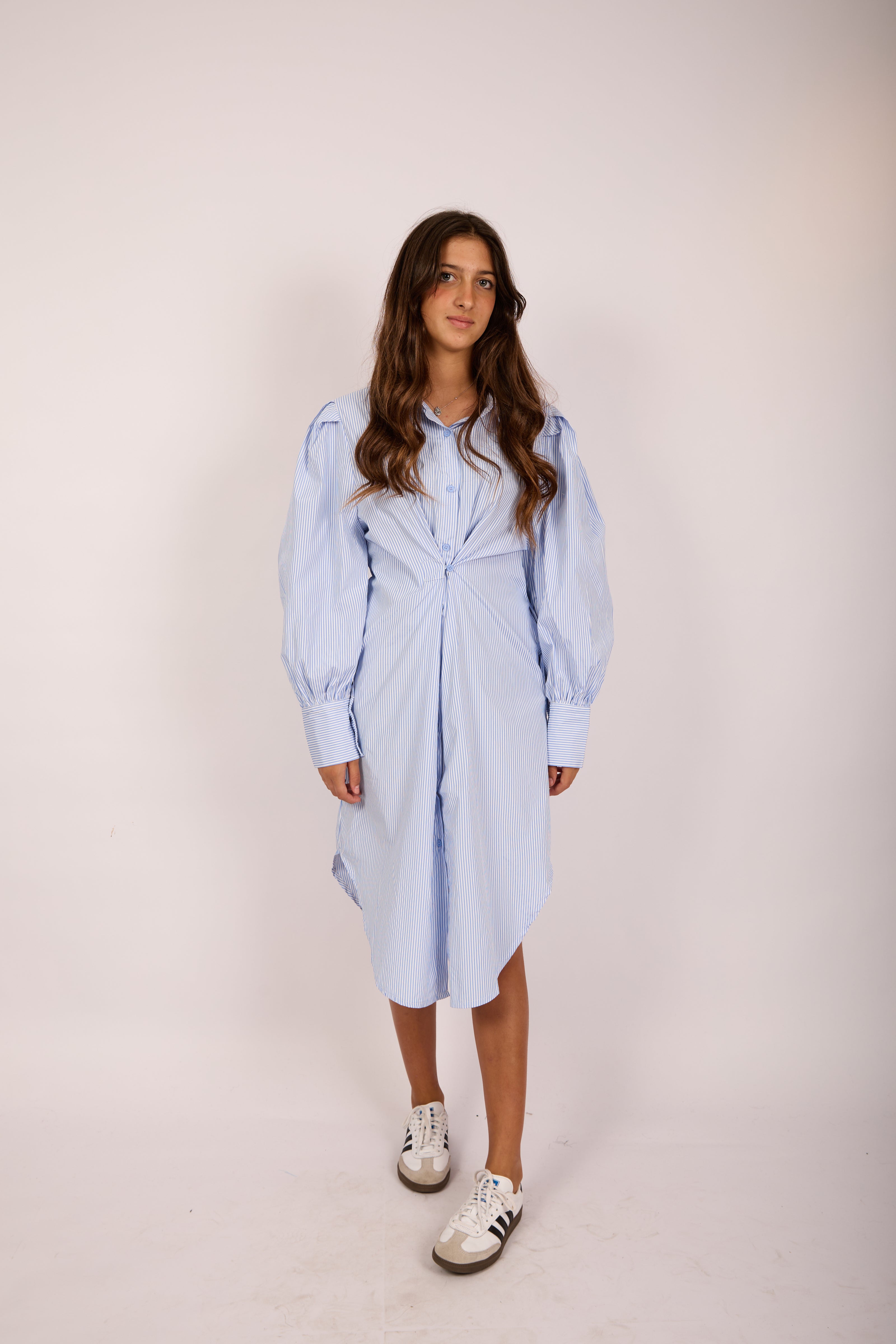 Melodie Twisted Blue Striped Shirt Dress