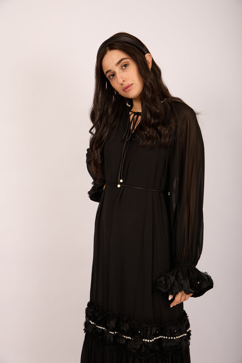 Vicky Long Floral Embellished Dress – Pink/White/Black