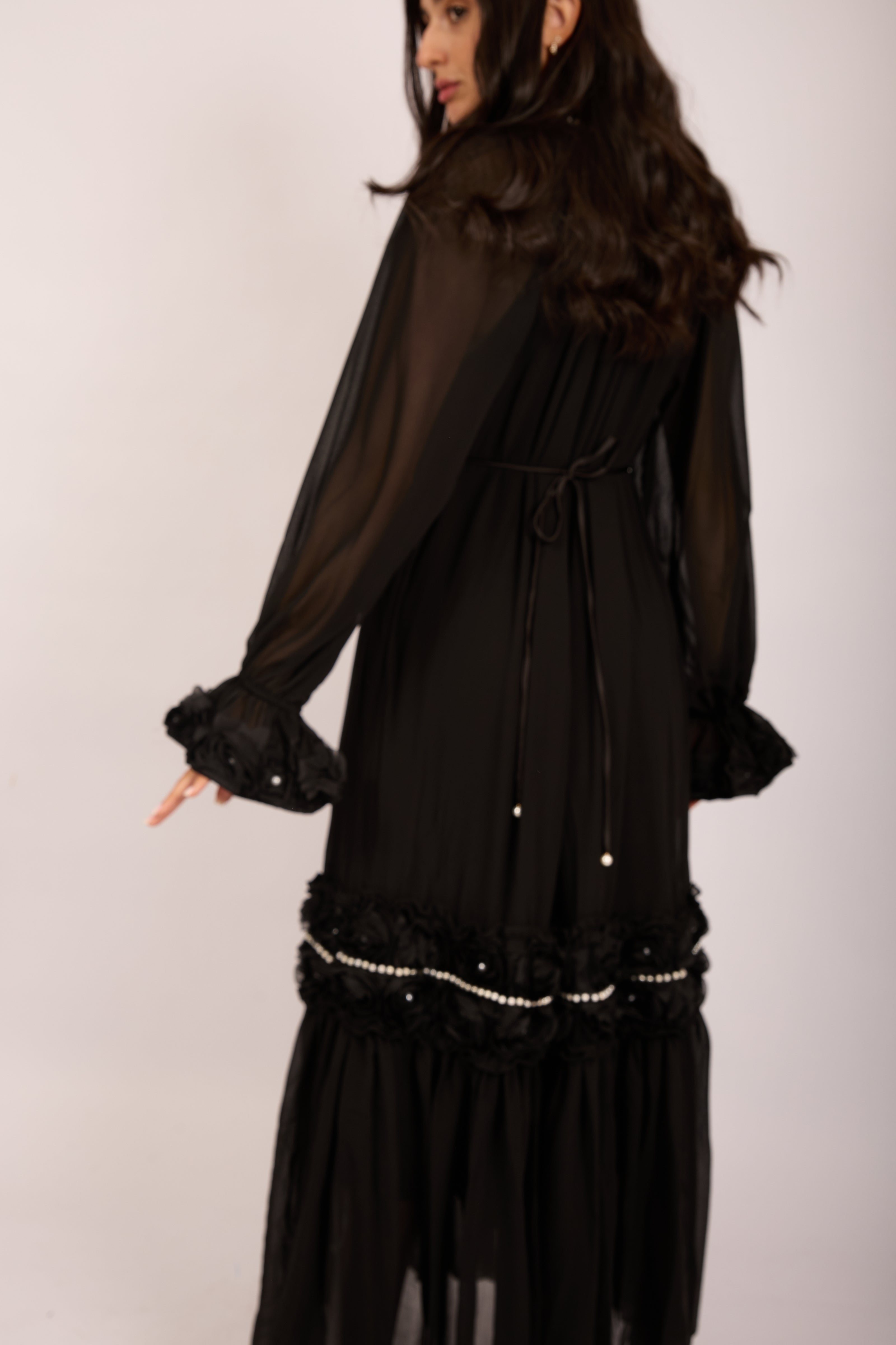 Vicky Long Floral Embellished Dress – Pink/White/Black