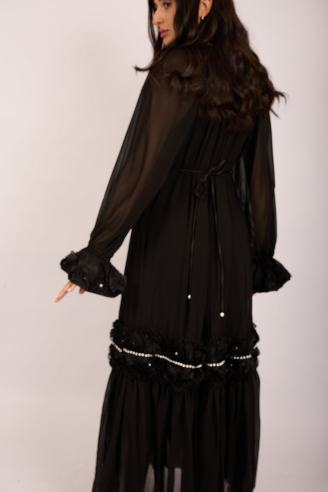 Vicky Long Floral Embellished Dress – Pink/White/Black