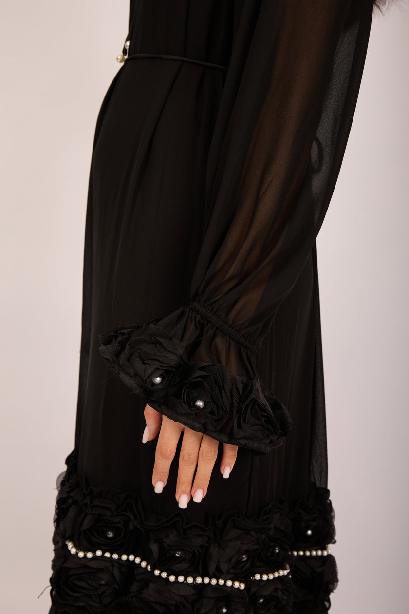 Vicky Long Floral Embellished Dress – Pink/White/Black