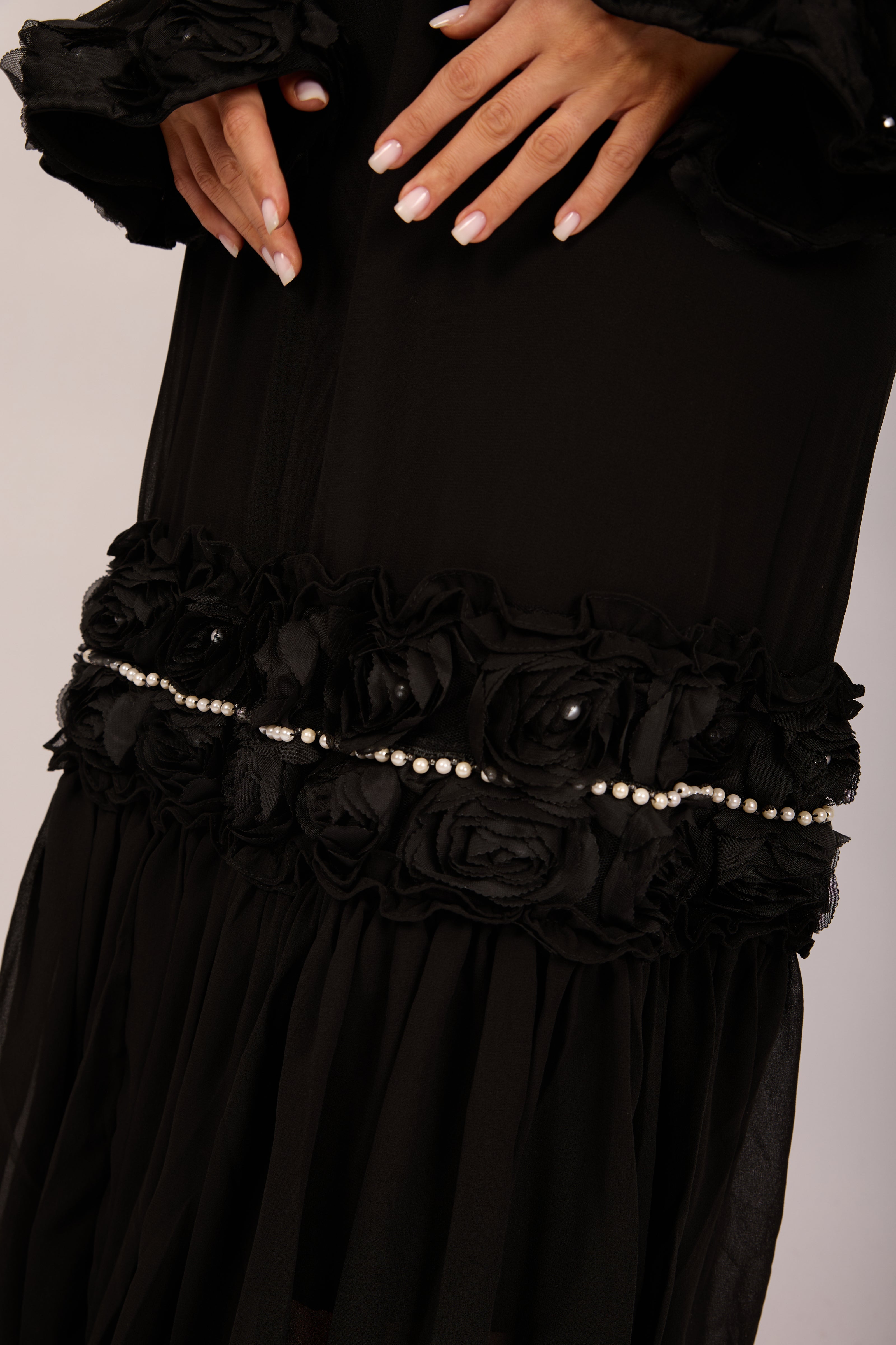 Vicky Long Floral Embellished Dress – Pink/White/Black