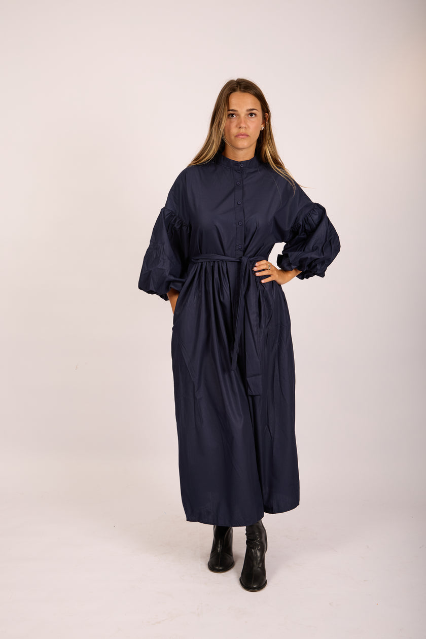 Sally Navy Maxi Shirt Dress with Puff Sleeves