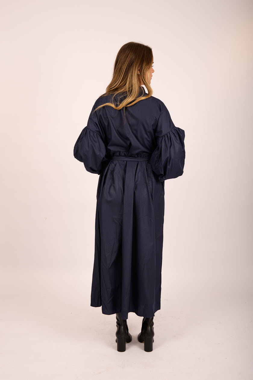 Sally Navy Maxi Shirt Dress with Puff Sleeves