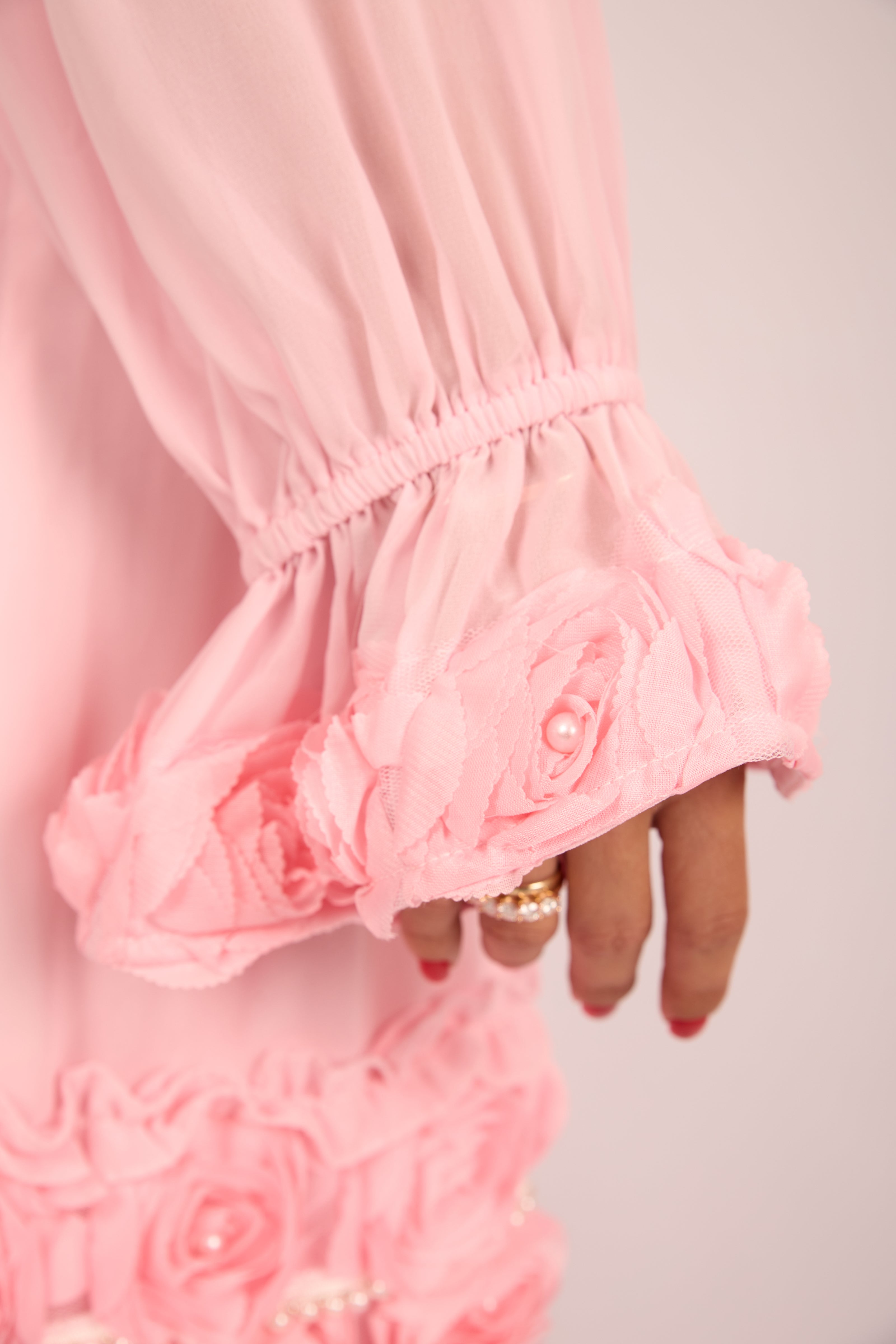 Vicky Long Floral Embellished Dress – Pink/White/Black