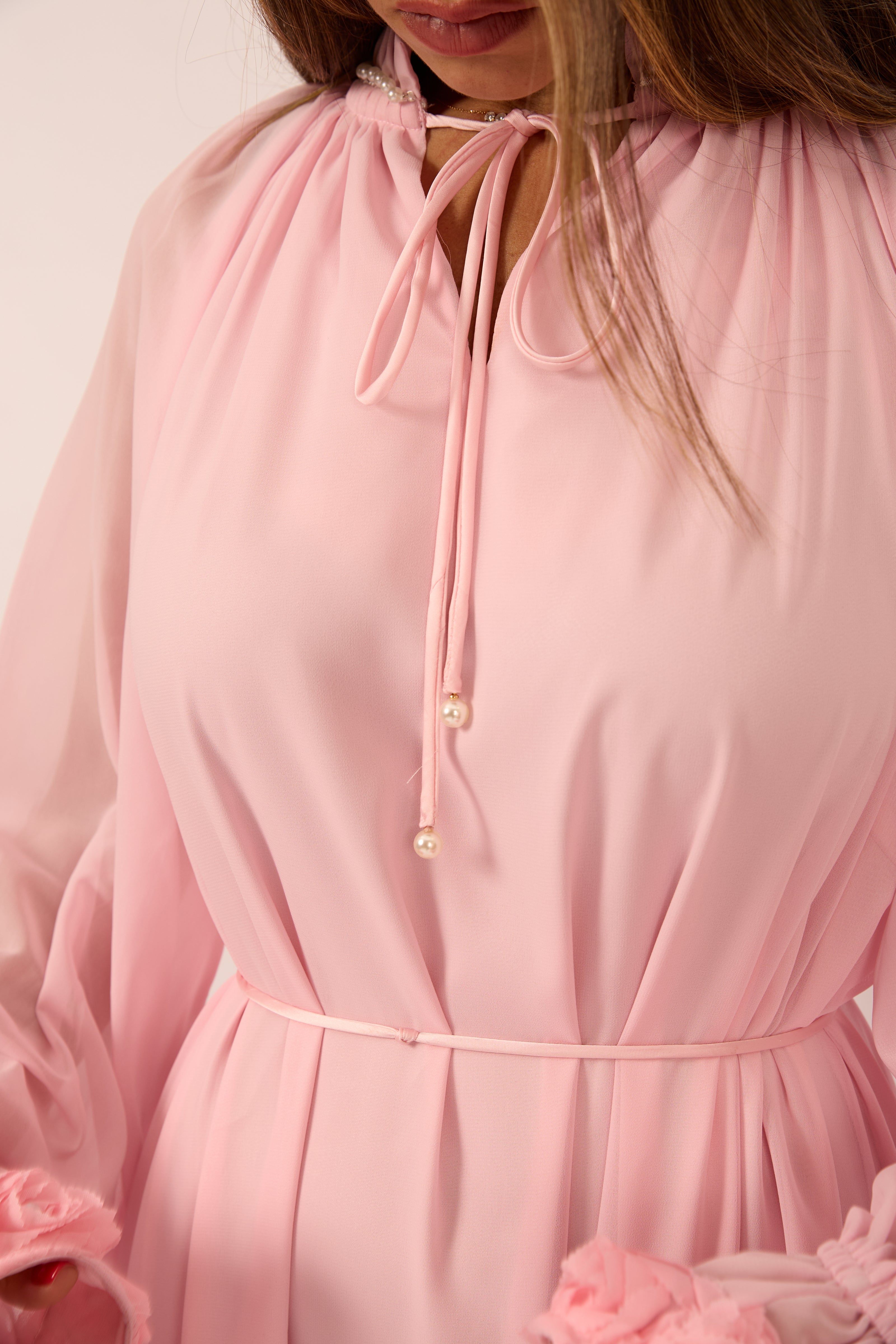 Vicky Long Floral Embellished Dress – Pink/White/Black