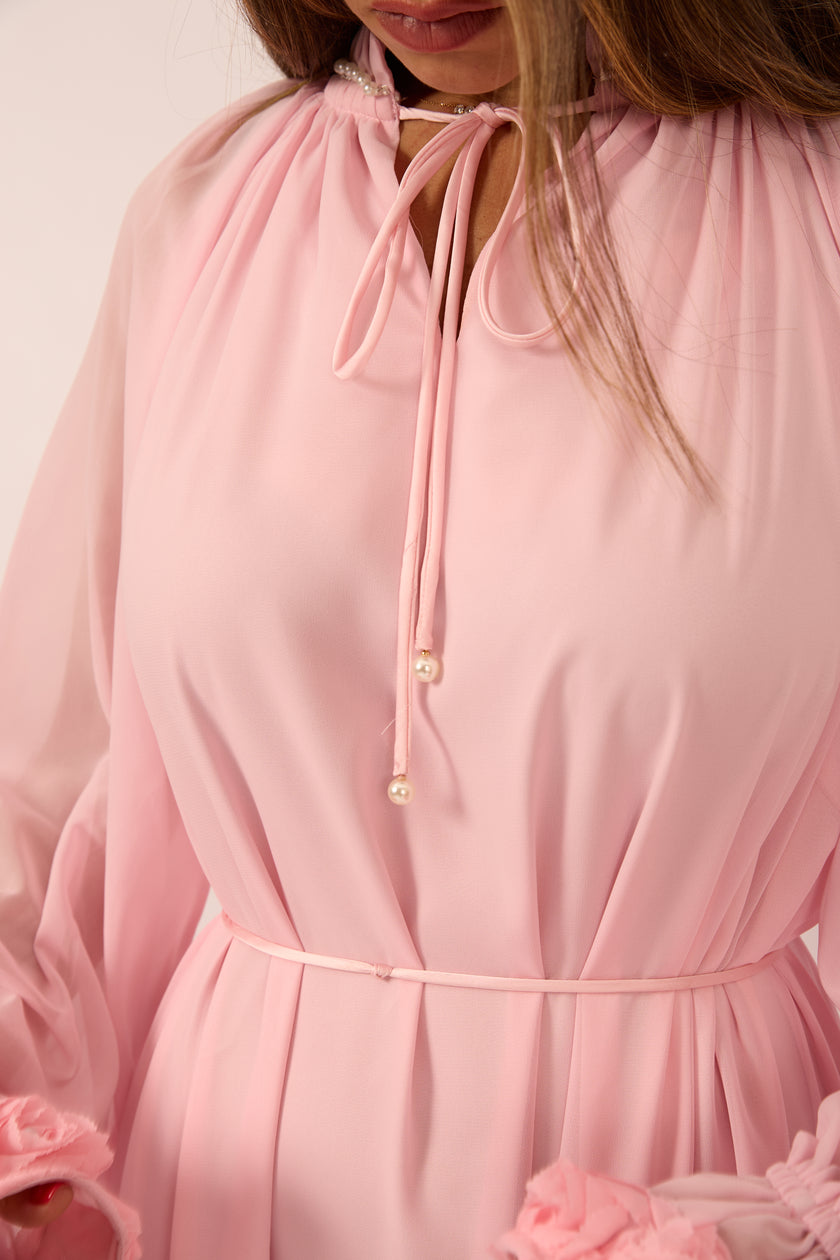 Vicky Long Floral Embellished Dress – Pink/White/Black