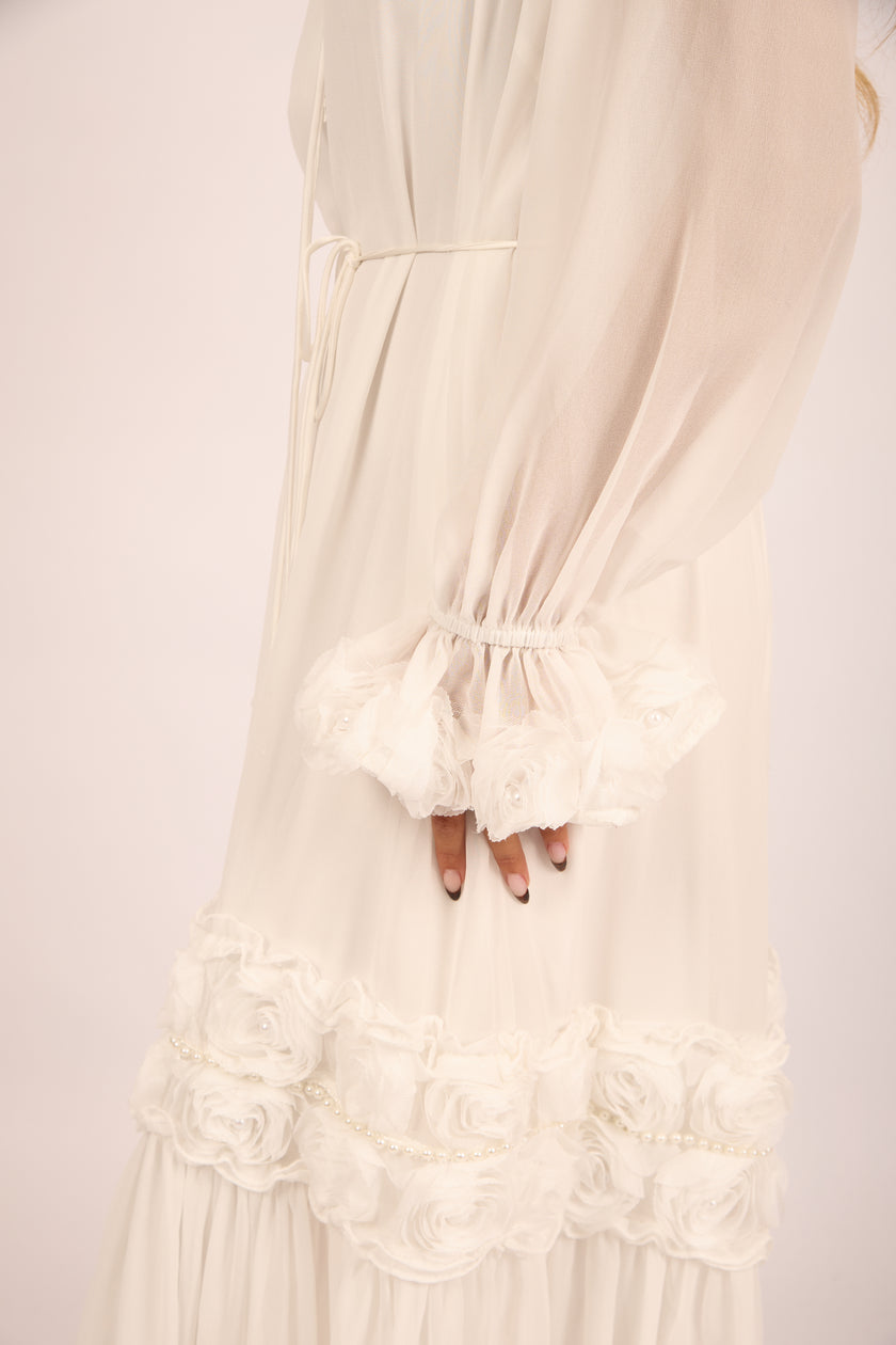 Vicky Long Floral Embellished Dress – Pink/White/Black