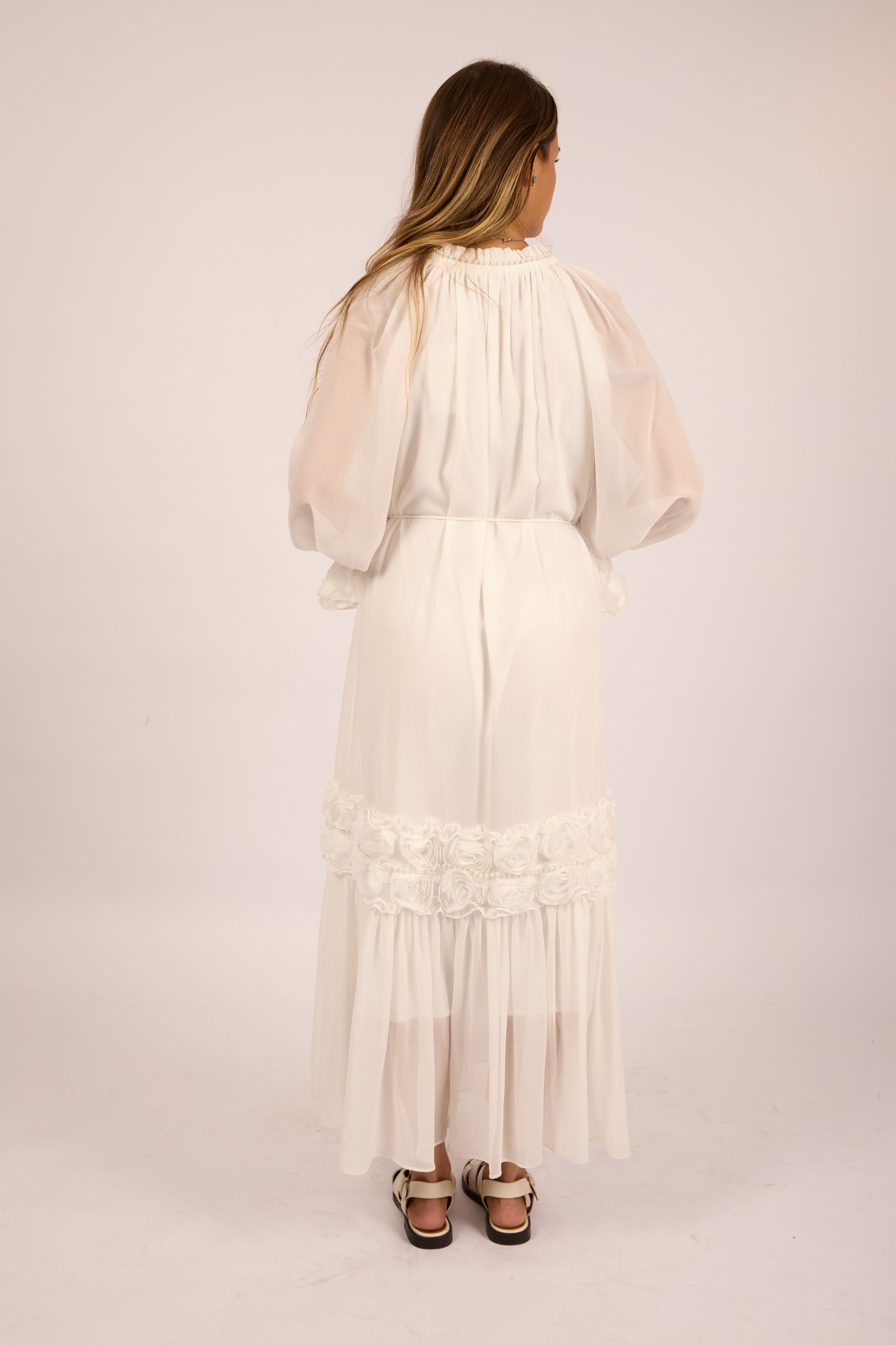 Vicky Long Floral Embellished Dress – Pink/White/Black