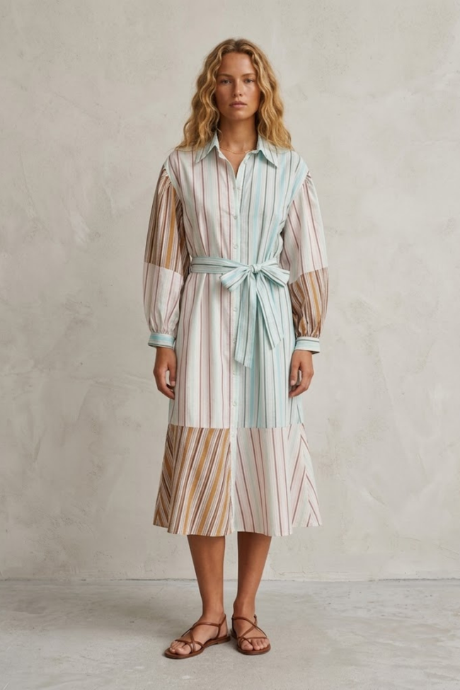 Miara Striped Color-Block Shirt Dress