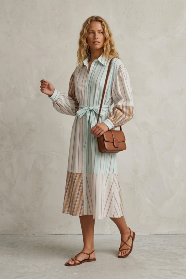 Miara Striped Color-Block Shirt Dress
