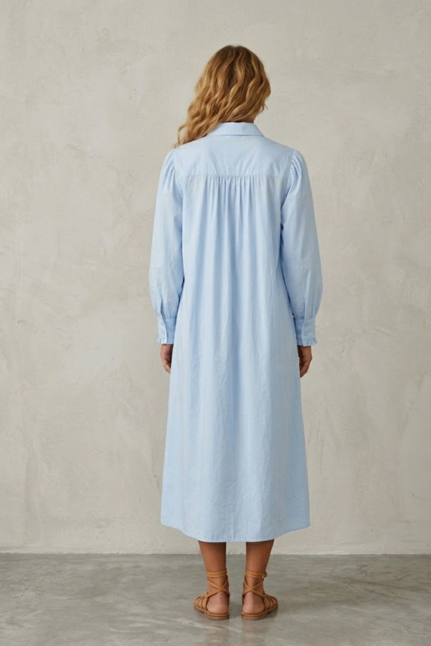 Lena Pleated Cotton Shirt Dress