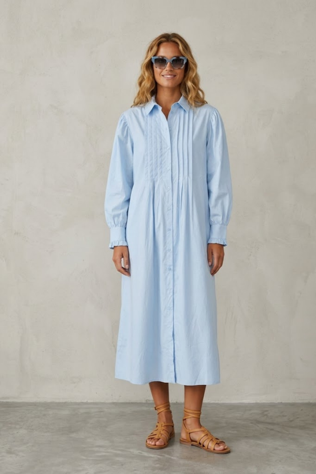 Lena Pleated Cotton Shirt Dress