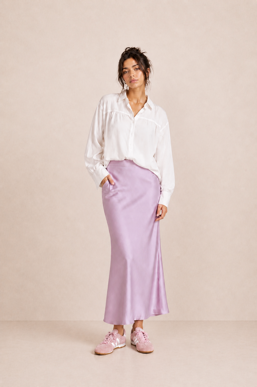 CHILIA SATIN-EFFECT MAXI SKIRT IN SOFT PINK
