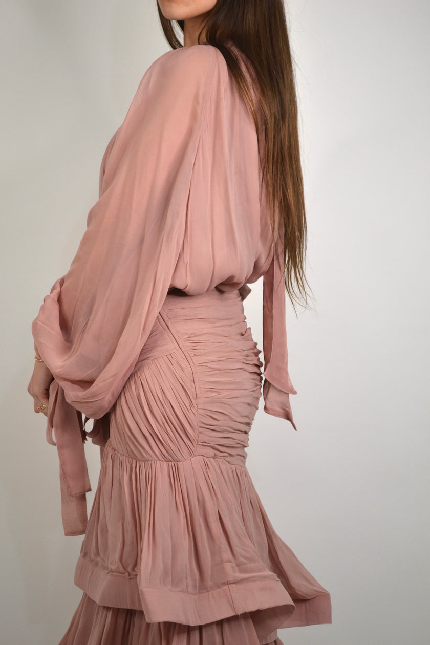 MALKA tiered elegance maxi skirt & top set