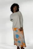 GRACE WATERCOLOR-PRINT SATIN MIDI SKIRT