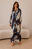 Miranda Abstract Print Dress with Lavalliere Neckline