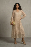Rinat Beige Floral Lace Maxi Gown