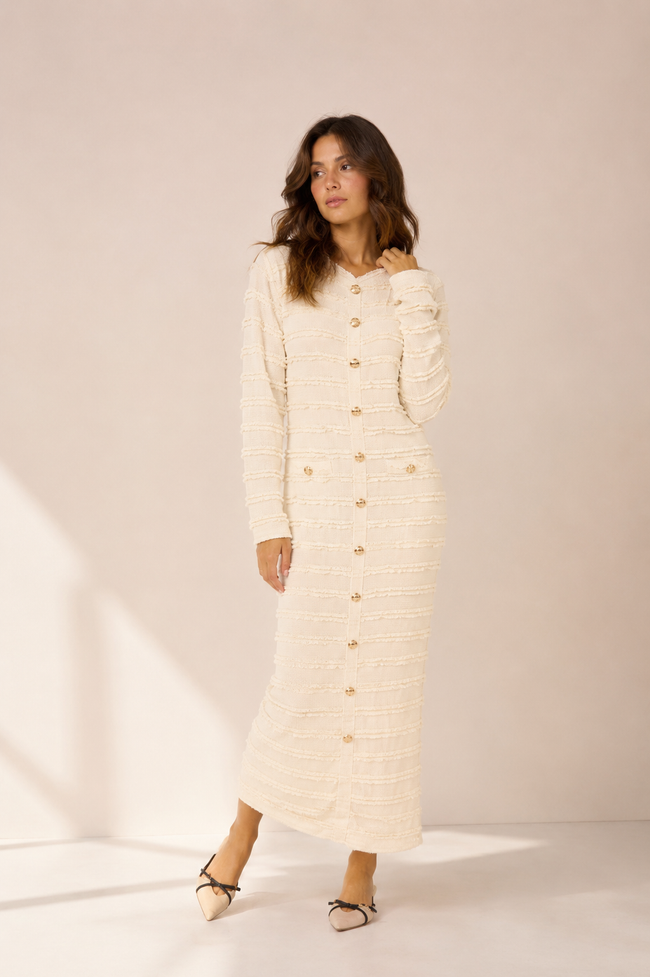 Lina Dress – Textured Button-Down Maxi Dress