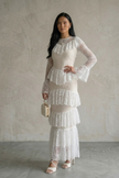 Aminda Tiered White Lace Maxi Dress