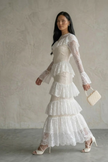Aminda Tiered White Lace Maxi Dress