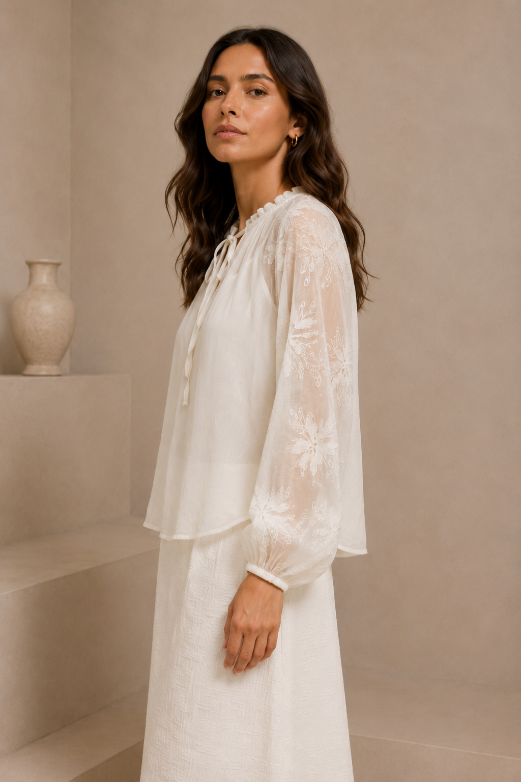 Serah Embroidered Chiffon Blouse