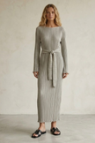 Vaina Pleated Maxi Dress with Tie-Waist
