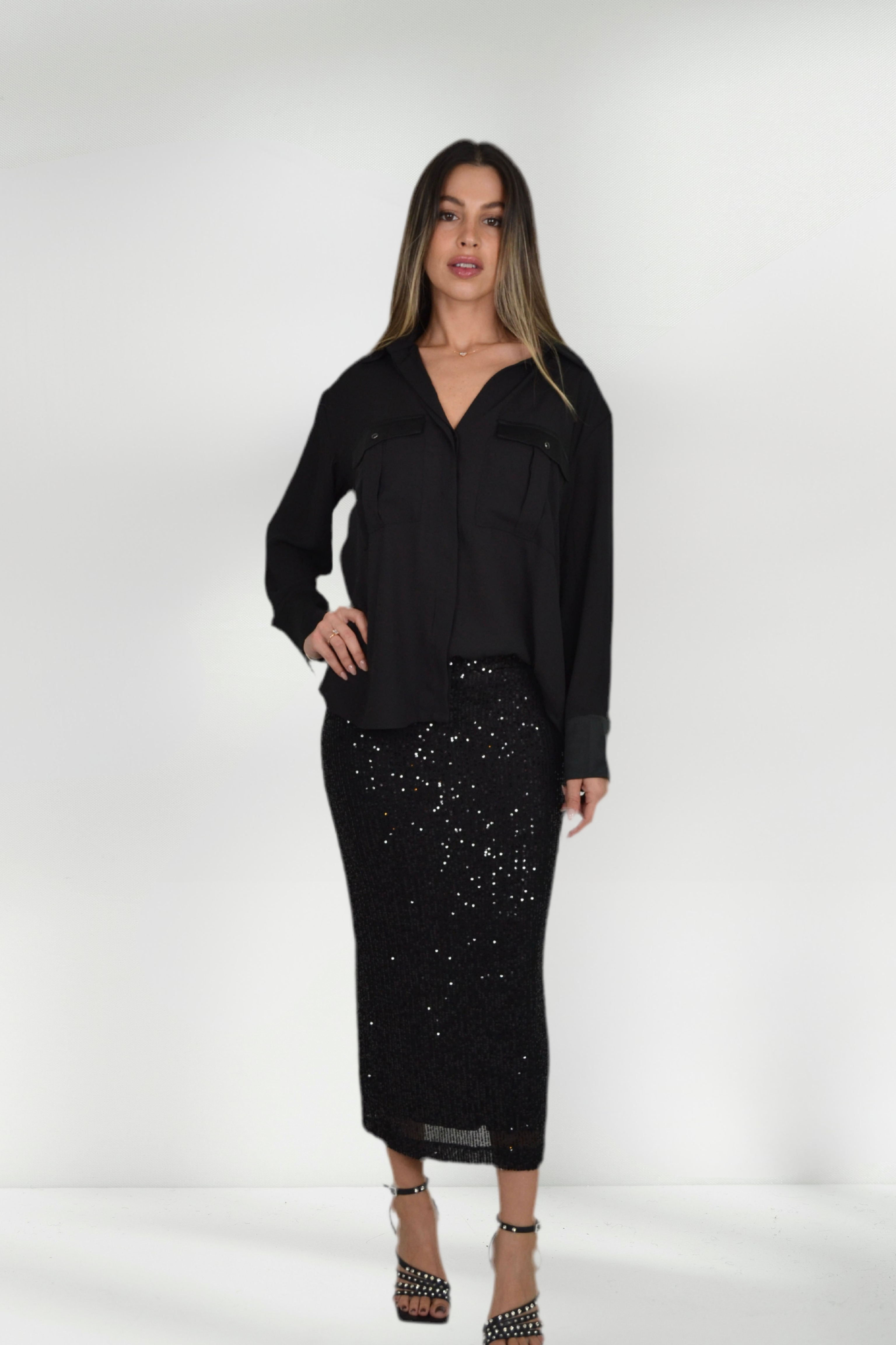 KELLY BLACK SEQUIN PENCIL SKIRT