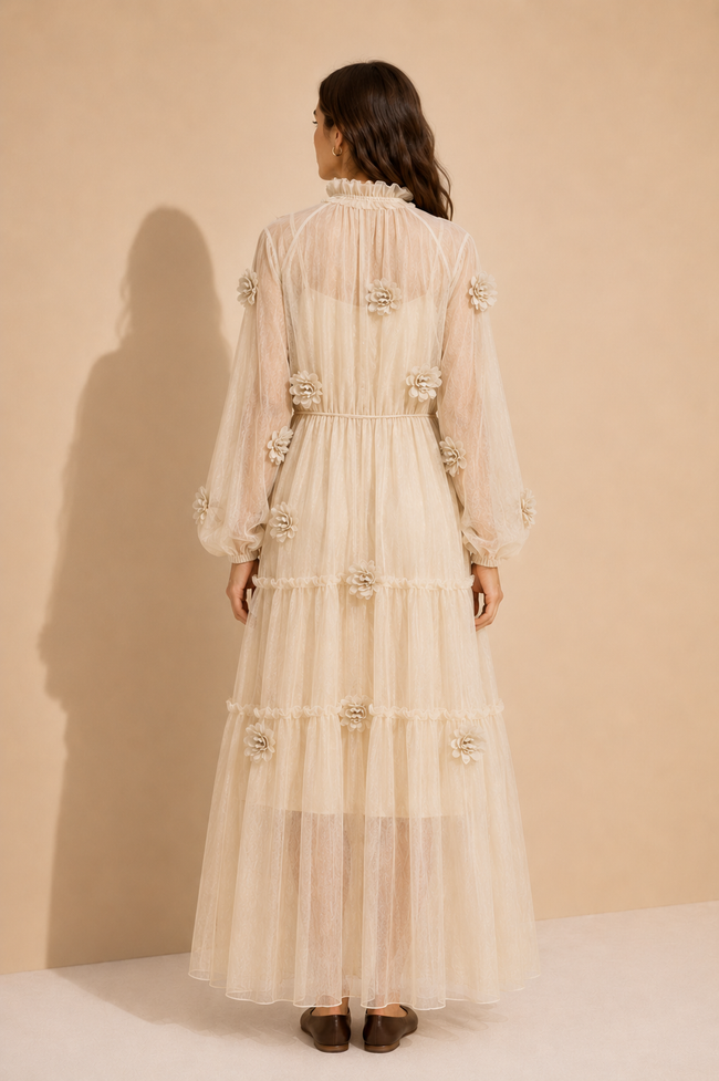 Thylane 3D Floral Chiffon Midi Dress