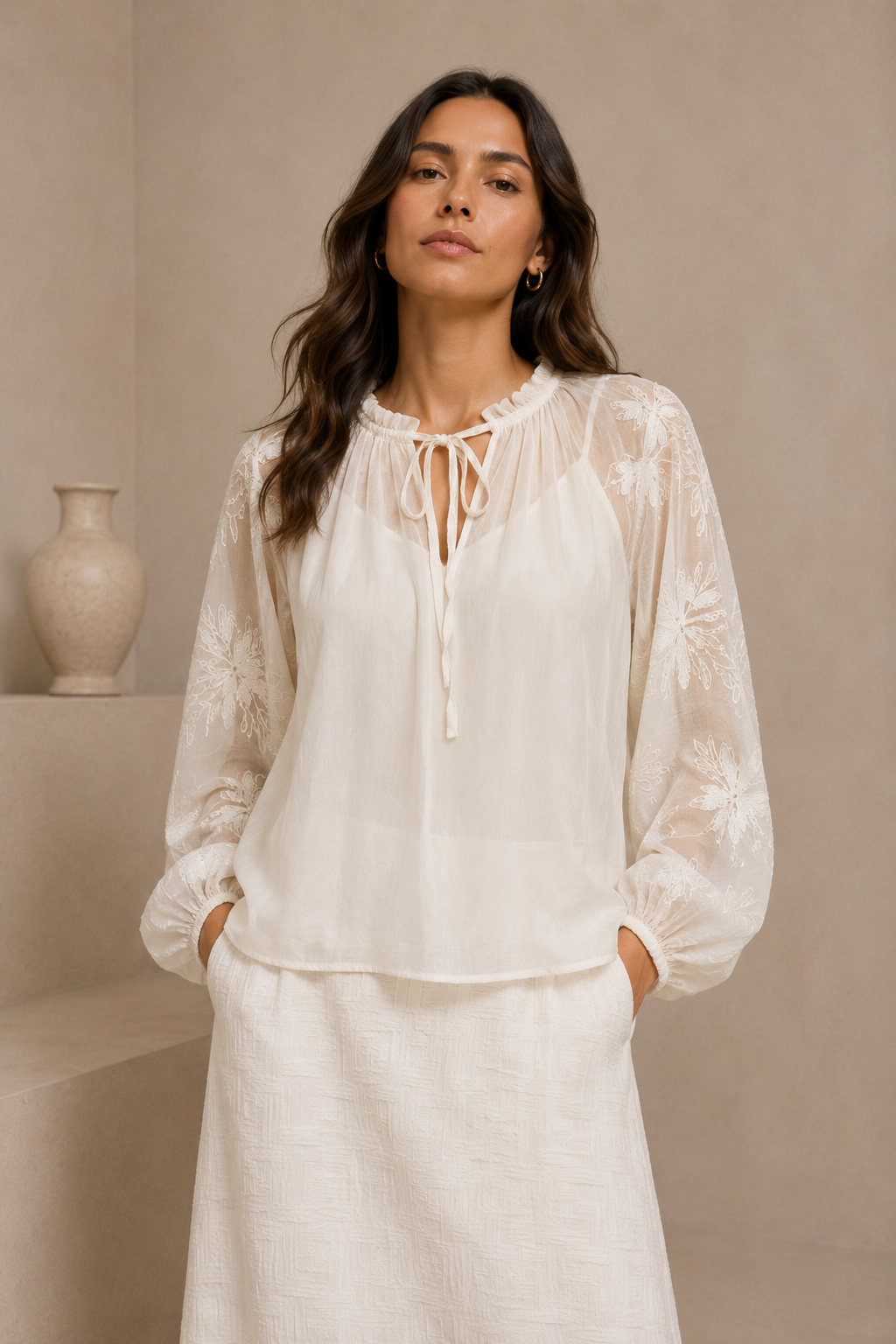 Serah Embroidered Chiffon Blouse
