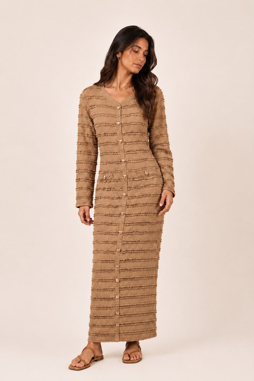 Lina Dress – Textured Button-Down Maxi Dress