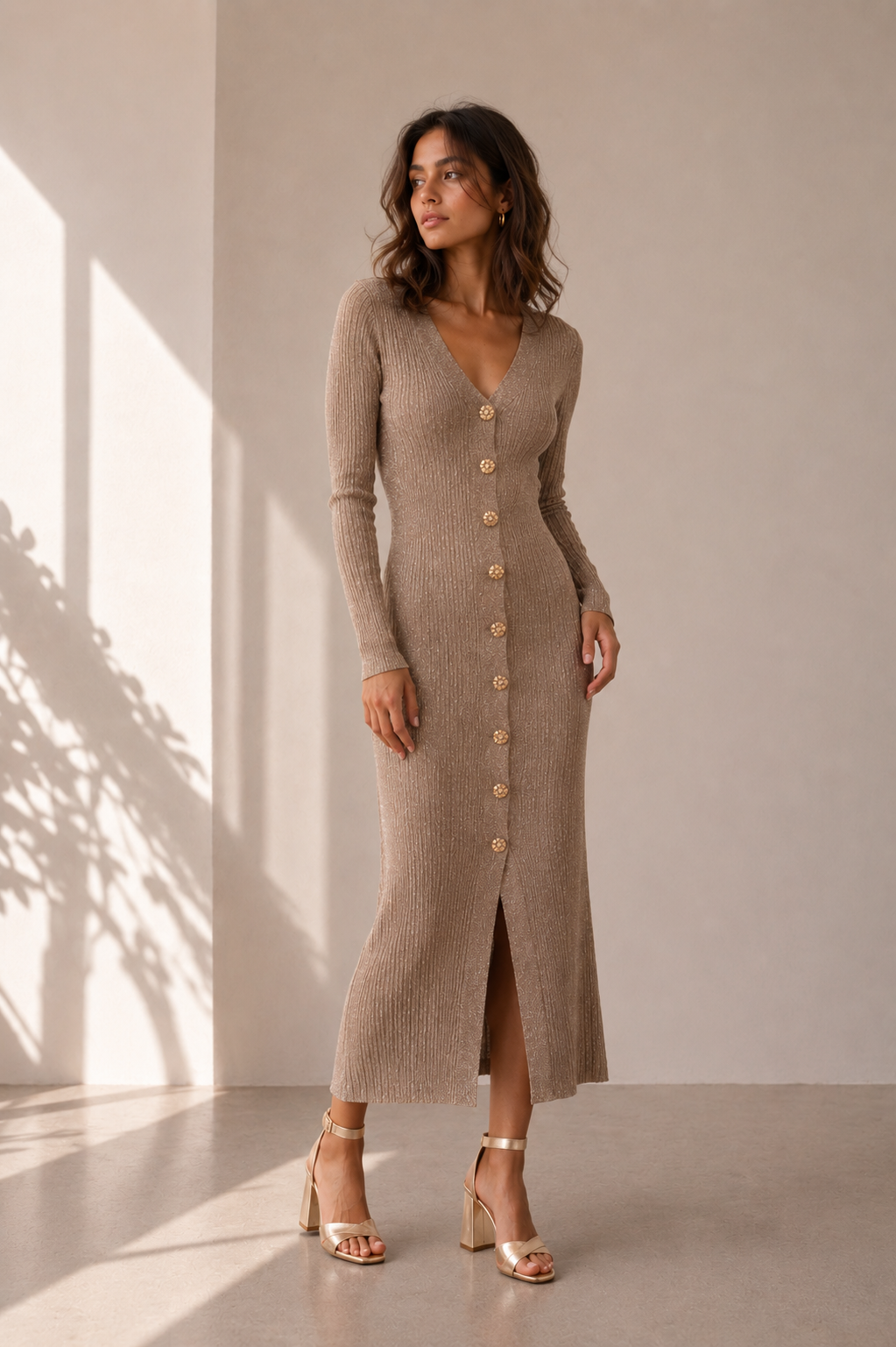 Victoria Dress – Ribbed Knit Buttoned Maxi Dress