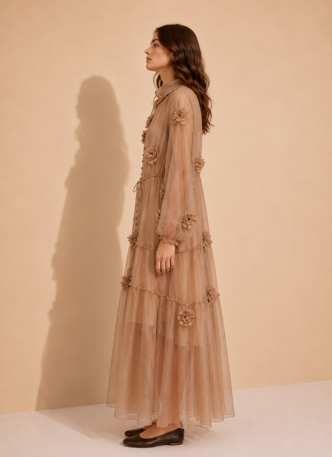 Thylane 3D Floral Chiffon Midi Dress