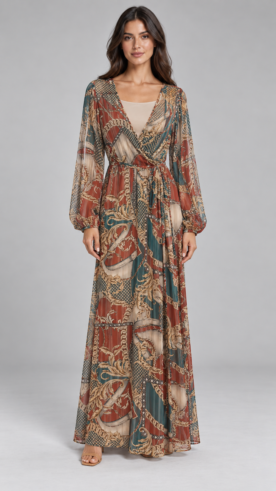Odette Scarf Print Wrap Maxi Dress