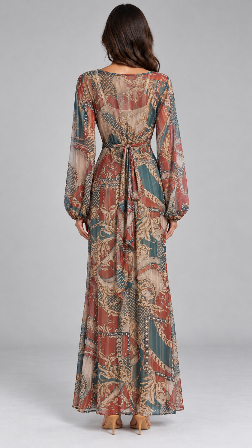 Odette Scarf Print Wrap Maxi Dress