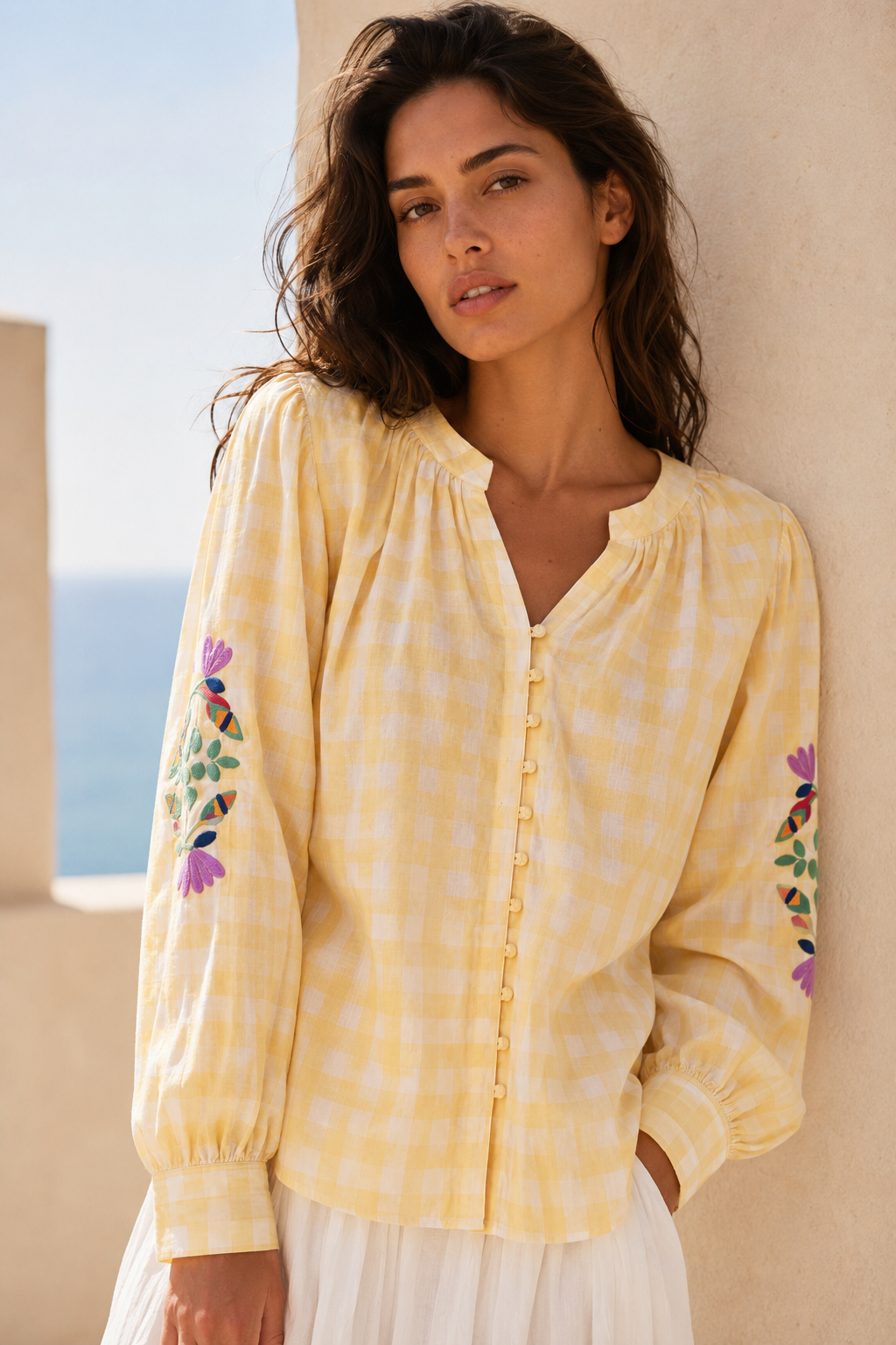 Hailey Embroidered Gingham Blouse