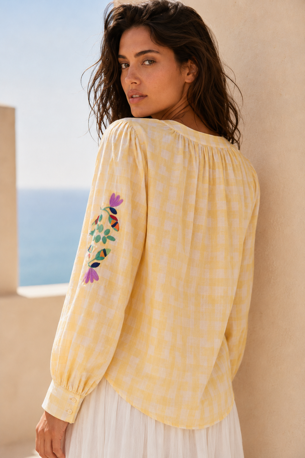 Hailey Embroidered Gingham Blouse