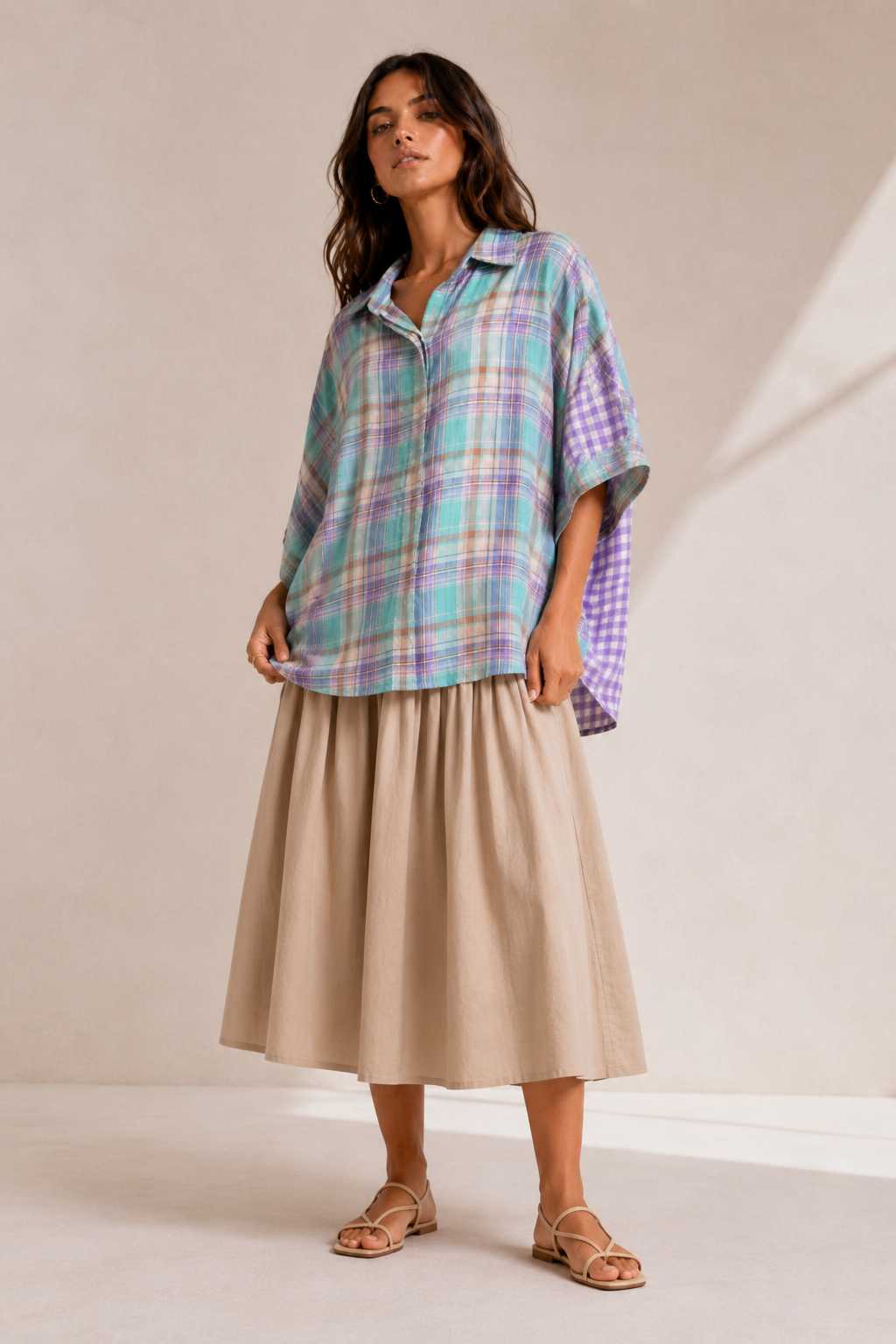 Liba Multicolor Plaid Colorblock Shirt