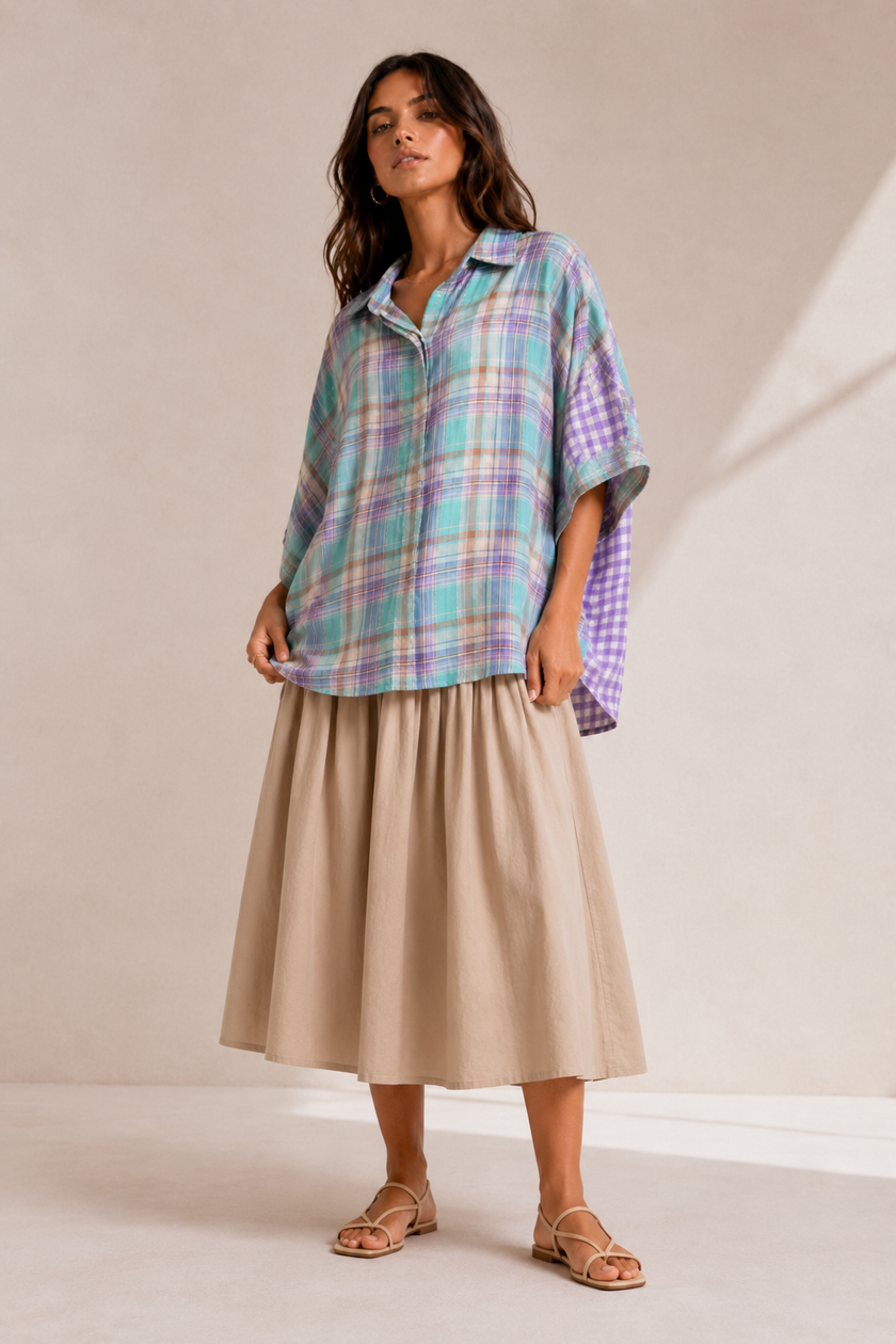 Liba Multicolor Plaid Colorblock Shirt