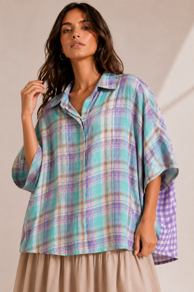 Liba Multicolor Plaid Colorblock Shirt