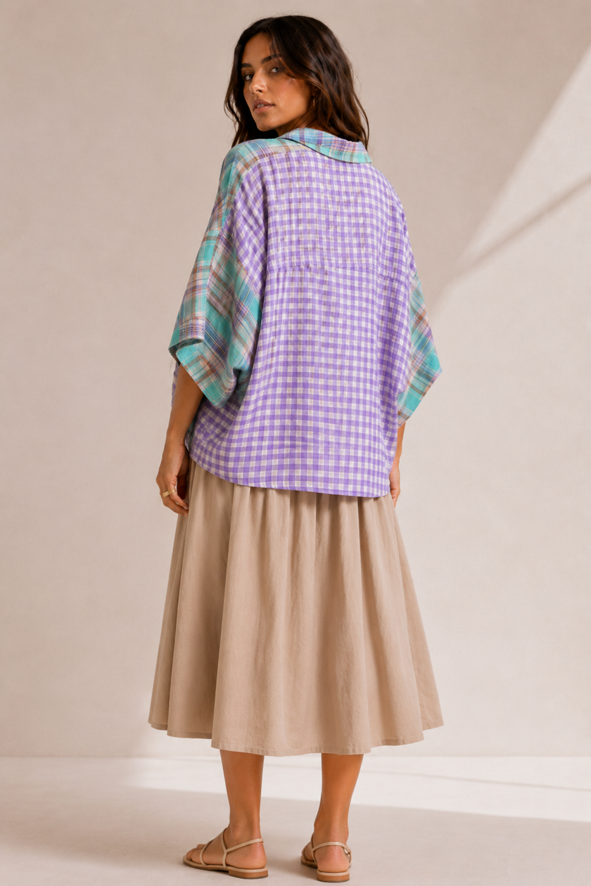 Liba Multicolor Plaid Colorblock Shirt
