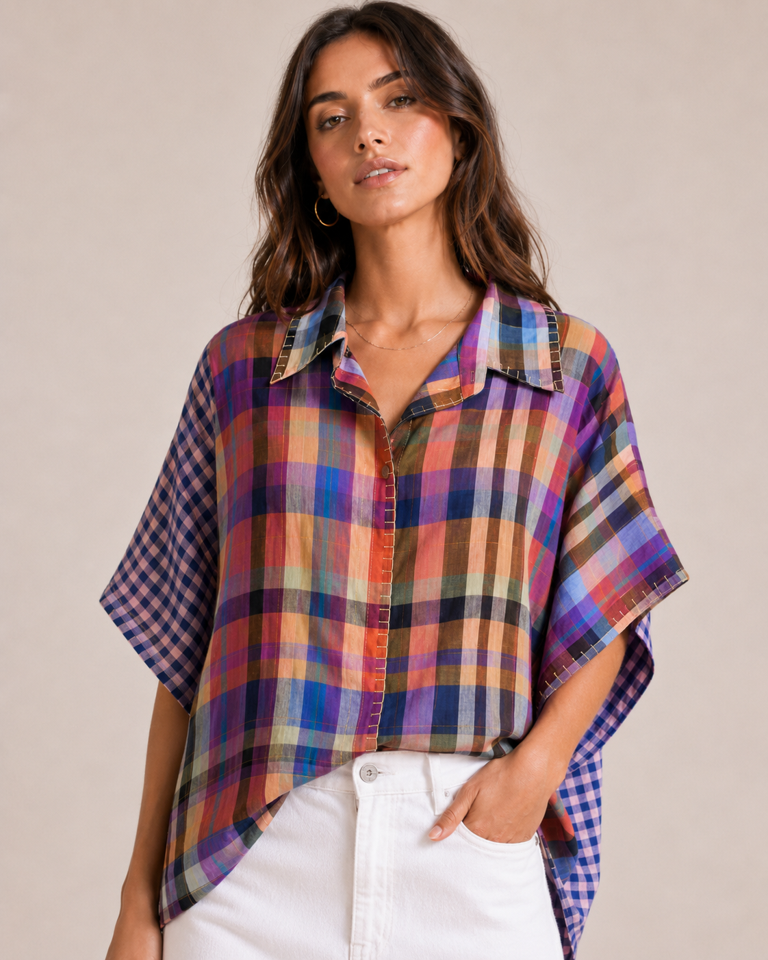 Sarit Colorblock Plaid Oversized Shirt