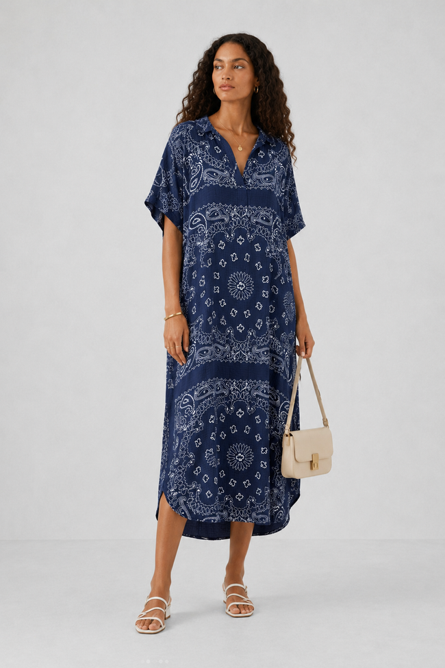 Lev Bandana Print Midi Shirt Dress