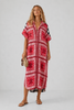 Adri Red Mixed-Print Oversized Shirt Midi Dress